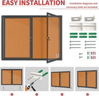Enclosed Bulletin Board Lockable,Double-Door Weatherproof Outdoor Noticeboard with Locking Door, Wall-Mounted Aluminum Framed Presentation Board, 44x32 Inch (8xA4)