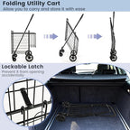 Goplus Folding Shopping Utility Cart, Double Basket and 360° Swivel Wheels, Adjustable Handle, Small Cart Perfect for Grocery Laundry Book Luggage Travel