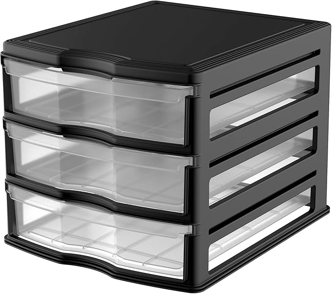 Life Story 3 Drawer Stackable Shelf Organizer Plastic Storage Drawers for Bathroom Storage, Make Up, Or Pantry Organization, Black (2 Pack)
