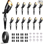 Black Outdoor LED Landscape Lights Kit, with 12 Pack 12V Low Voltage Spotlight and 250FT Cable and 40 Wire Connectors, Waterproof Aluminum Spotlights for Home Patio, Without Transformer