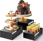 3 Pack Extra Large Acrylic Buffet Risers - 15”, 14”, 13” Black Display Stands with Hollow Bottoms, Cube Riser Boxes Nesting for Dessert Food Catering Buffet Display Party Supplies