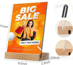 TONICE 8.5 x 11 Acrylic Sign Holder with Wood Base 5 Pack L/T Shape Vertical or Slant Back Display for Wedding, Restaurant, Store, Office, Hotel