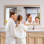 Amorho Bathroom Mirror, 72" X32" HD Reflection Metal Framed Mirror for Wall, Anti-Rust, Hang Horizontally/Vertically, Suitable for Bedroom, Farmhouse, Bathroom, entryway (Oak Wood Grain)