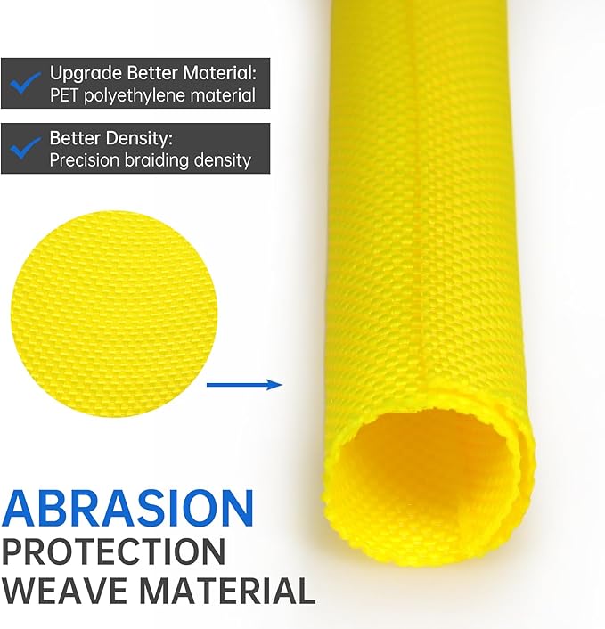 Split Braided Cable Sleeve，Flexible Wire Loom Tubing, Automotive Cord Protector Pet Proof, Cable Management for Computer TV Electric Wires Harness 16ft (Yellow, 8mm（5/16")