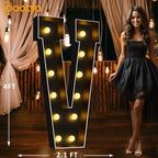 Pooqla 4 FT Marquee Light Up Letters, Black Marquee Letter Lights 4 Feet Tall for Birthday Decoration, Big Mosaic Letters Sign for Balloons Party Anniversary Wedding Decorations, Giant Warm White V