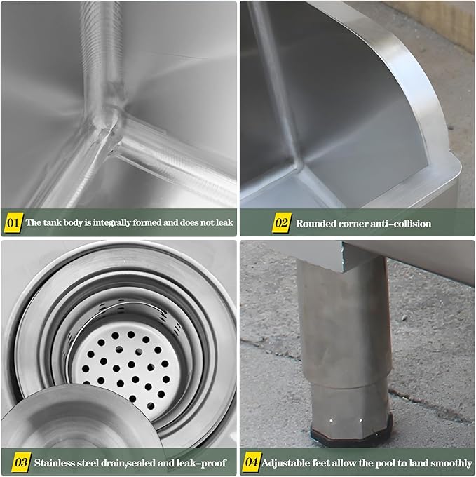 Floor Mop Sink With Drainage/Strainer,stainless steel utility sink,304 Stainless Steel,for Laundry Room,Kitchen, Restaurant, Garages (23.6"L x 16.1"W x 21.6"H)