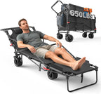 LEVELEVE Heavy Duty Folding Wagon - 2-in-1 Collapsible Cart, 650lb Capacity, All-Terrain Wheels w/Brakes & Side Pockets (Dark Gray)