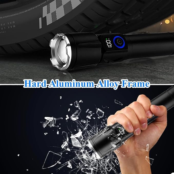 Magnetic Flashlights High Lumens Rechargeable 2 Packs, 990,000L High Lumens Super Bright LED Tactical Handheld Flash Light with 5 Modes, USB C, Zoomable Beam, Digital Power Display, IP76 Waterproof