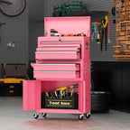 8-Drawer Rolling Tool Chest with Lock, Detachable Tool Cabinet Cart with Wheels, High-Capacity Mechanic Tool Organizer for Garage Workshop Warehouse Storage(Pink)