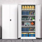 Metal Storage Cabinet with Lock,Lockable Garage Cabinet with 2 Doors and 5 Adjustable Shelves,Tall Steel Cabinets for Garage,Workshop,Gym,School