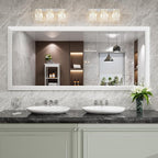 Amorho Bathroom Mirror, 72 X32 Inch White Thick Metal Framed Wall Mirrors for Over 2 Sinks, Bedroom, Living Room, Entryway, Large Rectangle Wall-Mounted Mirrors.