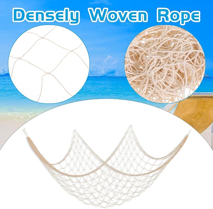 10 PCS Fish Net Decorations, 80 X 40 Inch Fishing Net Decor Natural Fish Netting Cotton Nautical Wall Decor for Ocean-Themed Party Accessories, Beach Party Decorations and Photo Display-Beige