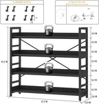 HCHQHS Bookshelf, Adjustable Industrial Bookcase, Vertical Tall Book Shelf, Wood and Black Metal Open Bookshelves for Home Office, Living Room, Bedroom (Black, 4-Tier (47" W x 44" H))