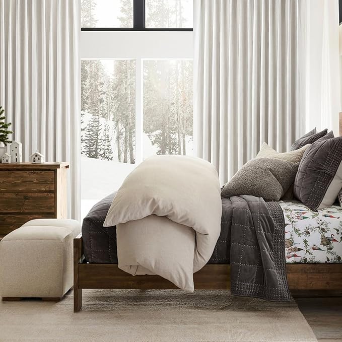 Drapes 84 Inch Length 2 Panels Set for Bedroom Aesthetic,100% Blackout Cute Curtains for Nursery Weather Curtains Thermal Insulated Energy Efficient Cotton Linen Blend Back Tab Pleated Cream Beige