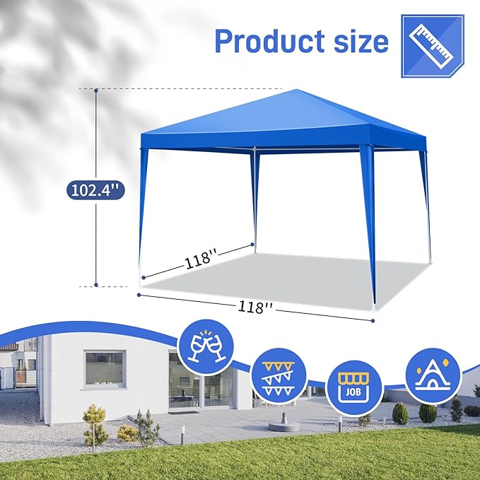 10x10 FT Party Tent, Outdoor Wedding Tents for Parties, Canopy Event Tent with 4 Removable Sidewalls, Waterproof Gazebo Shelter for Birthday Parties, Weddings, BBQs & Events (10X10FT-4Sides Blue)