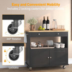 Rolling Kitchen Island with Storage Cabinet, 35.4'' Width Kitchen Cart, 2 Drawers Island Table, Portable Mobile Kitchen Island with Towel Rack, Wood Top and Lockable Wheels, Black