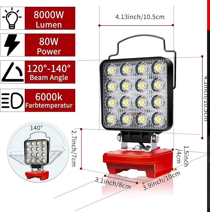 Cordless LED Flashlight for Craftsman V20 Battery, 48W LED Work Light with USB-A&Type C Ports for Jobsite, Car Repairing, Camping, Emergency