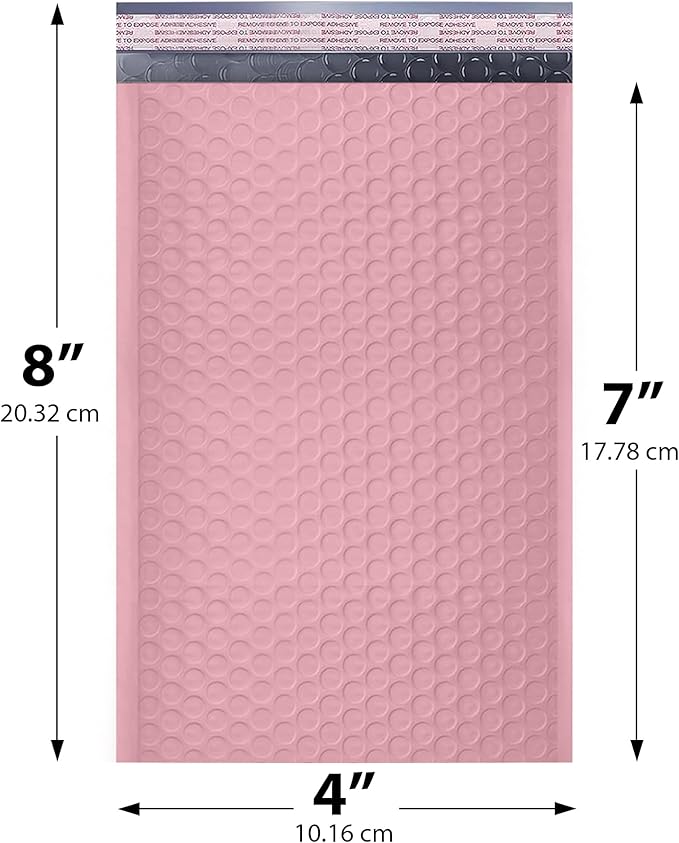 Light Pink Small Bubble Mailers 4x8 Inch #000 | Thick Padded Poly Bubble Mailer Envelopes | 500 Pack Bulk | Trading Card Sports Card Shipping
