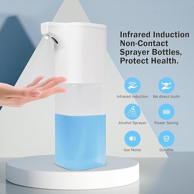 Touchless Alcohol Spray Dispenser, Infrared Induction Sprayer, Automatic Hand Sanitizer, White, 550ml, 8.9x2.9x10.3cm