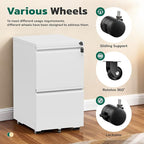 Greenvelly 2 Drawer Mobile File Cabinet with Lock, Metal Filing Cabinet on Wheels, Under Desk File Cabinet for Home Office Organizer Letter/Legal/A4 File (Assembly Required, White)