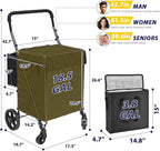 Shopping Cart for Groceries, Folding Utility Cart with Waterproof Liner and Insulated Cooler Bag, 360° Swivel Wheels Height Adjustable Portable Grocery Cart for Condo Laundry Transport Trip