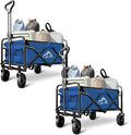 Collapsible Utility Cart Folding Wagon, 220 lbs Capacity Lightweight Rolling Cart with Quiet Wheels, Quick-Fold Design for Camping, Shopping, Ourdoor Use, Blue 2PCS