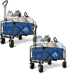 Collapsible Utility Cart Folding Wagon, 220 lbs Capacity Lightweight Rolling Cart with Quiet Wheels, Quick-Fold Design for Camping, Shopping, Ourdoor Use, Blue 2PCS