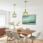 KCO Lighting Vintage Green Glass Pendant Light Kitchen Island Lighting Farmhouse Ribbed Glass Pendant Lighting Large Globe Pendant Light Fixture Brass Gold Single Ceiling Hanging Light