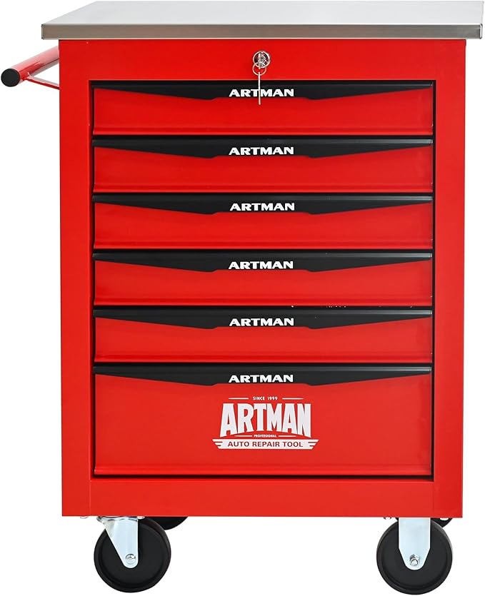 6-Drawer Heavy-Duty Rolling Tool Chest with Wheels & Steel Roof, Lockable Tool Chest Storage Cabinet for Garage, Workshop, Warehouse, and Repair Shop
