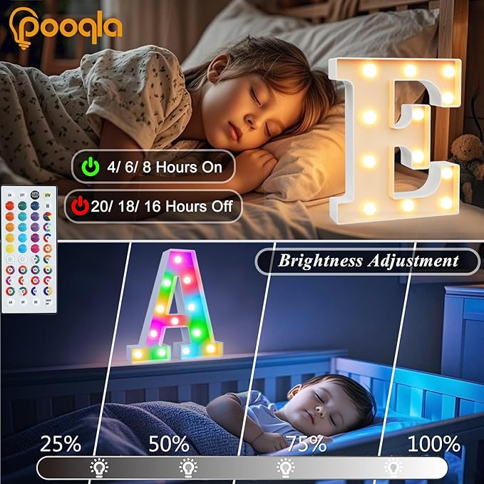 Pooqla Colorful Light Up Letters with Remote, Upgraded 35 Colors LED Marquee Letters, RGB Lighted Letter for Girls Teenager Gift, Birthday, Party, Wedding, Night Light, Room, Bedroom Decor, Letter U