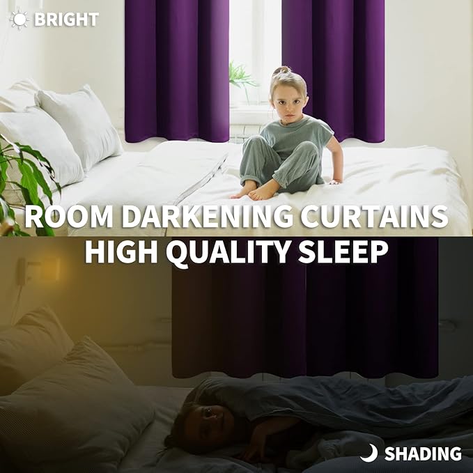 BGment Blackout Curtains - Grommet Thermal Insulated Room Darkening Bedroom and Living Room Curtain, Set of 2 Panels (52 x 63 Inch, Royal Purple)
