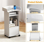 Podium Stand Portable,Mobile Pulpit Podium with Lockable Wheels,Wooden Hostess Stand Reception Desk with Adjustable Shelf and Storage Cabinet for Churches Conference School