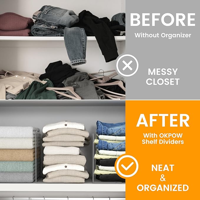 OKPOW Acrylic Shelf Dividers for Closet Organization: 12 Pack Tall Durable Clear Shelves Separators for Clothing Adjustable