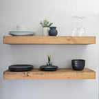 Urbandi Modern Floating Shelves 3 Inches Thick for Wall, Wide Shelves for Kitchen, Living Room, Bedroom, and Bathroom, Natural Pine Wood, Rustic Wooden Shelf, (Set of 2) (Aged Oak, 36Lx3Hx6D)
