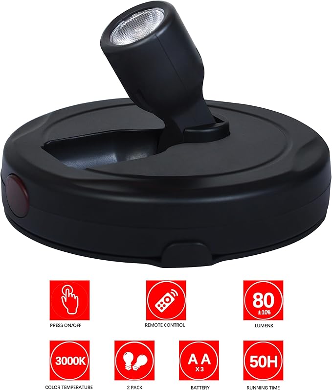 Battery Operated LED Spotlight, Picture Spot Lights, Indoor Uplighting, Puck Lights with Remote, Plants Tree Spotlight, Display Light for Paintings Dartboard Portrait Frame-Black