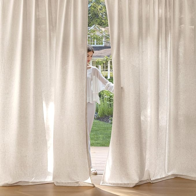 MIULEE Non-See-Through Privacy Linen Curtains 2 Panels, Light Filtering Window Curtains Farn House Textured Back Tab Semi Sheer Drapes for Bedroom Living Room, 52 x 72 Inches Long, Birch