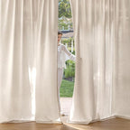 MIULEE Non-See-Through Privacy Linen Curtains 2 Panels, Light Filtering Window Curtains Farn House Textured Back Tab Semi Sheer Drapes for Bedroom Living Room, 52 x 108 Inches Long, Birch