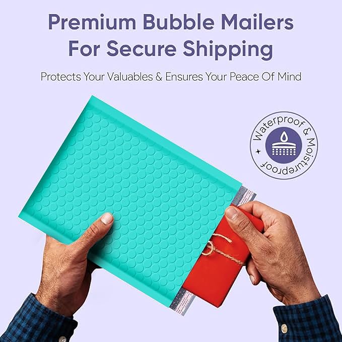 Teal 7.25x12 Inch Poly Bubble Mailers #1 | Self Seal Padded Envelopes | Air Cushioned Bubble Mailer | Usable Size 7.25x11 Inch | 100 Pack Bulk | Waterproof | Lightweight Mailing Shipping Bags