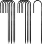 16 Inch J Hook Rebar Stakes 10 Pack, Heavy Duty 5/16 Inch Diameter Black E-Coated Steel Wind Resistant Ground Anchors for Trampoline, Bounce House, Dog Kennel, Chain Link Fence & Gazebo