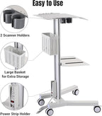 AW Medical Mobile Laptop Cart Rolling PC Stand Ultrasound Imaging Cart Computer Workstation on Wheels with Handle 220 Lbs Capacity CPU Printer Power Strip Holder for Dentistry Clinic Lap Hospital