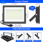 MORSEN 500W Flood Lights Outdoor, 60000lm Bright LED Work Light with Plug, 6500K Daylight White LED Flood Lighting, IP66 Waterproof Security Yard Lights for Yard Garage Stadium 2 Pack