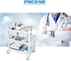 Medical Mobile Trolley Cart 3 Tier 500 Lbs Spacious Beauty Salon Rolling Trolley with Dirt Buckets Drawers 360°Rotate Wheels Heavy Duty Medical Utility Cart for Hospital Dental Clinic