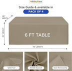 HolidayIdeas Fitted Tablecloths for 6 Foot Rectangle Table, Wrinkle Resistant Washable Table Cover 30x72 Inch for Vendor Booth Display, Banquet, Trade Show, Taupe, 4 Pcs