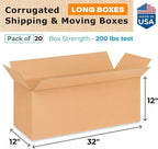 Long Shipping & Moving Boxes 32"L x 12"W x 12"H (20-Pack) - Extra Strength 200 lb vs Regular - Corrugated Packing Boxes Made in USA - Heavy Duty Moving Box - Cardboard Packing Box by IDL Packaging