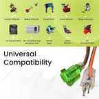 Go Green Power Inc. 14/3 50ft Outdoor Lighted Extension Cord - Heavy Duty, Contractor Grade, Moisture Resistant, Visible Power Indicator for Safety - Ideal for Tools & Equipment - GG-13850