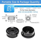 25 Pcs Cable Grommet, Snap Bushing 1" (25 mm) Mounting Diameter, Flexible Petal-Shaped Buckle Round Nylon Desk Grommet for Wires Through Countertop Cord Organizer and Protection, Black