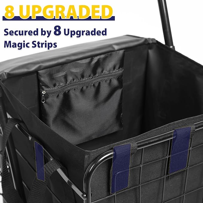 Siffler Collapsible Shopping Cart with Double Basket & Waterproof Liner - Grocery, Laundry & Travel Foldable Cart, 360° Swiveling Wheels, Medium Size with Carry Bag