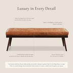 Poly & BARK 55" Tufted Leather Bed Bench for Bedroom End of Bed - Living Room Entry Way Bench - Pure Italian Leather Upholstery with a Solid Wood Frame - Ottoman Bench with Wooden Legs - Cognac Tan