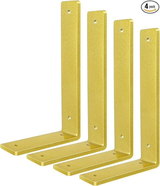 Gold Floating Shelf Bracket 8 Inch, 4 Pack Heavy Duty Shelf Brackets, Wall Shelf Bracket for DIY Decorative with Mounting Hardware