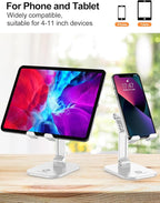 OCYCLONE Phone Stand, Adjustable Height and Angle Foldable Cell Phone Stand Holder for Desk, Taller iPhone Stand Compatible with 4.7"-13" Smartphones iPad Tablet, White